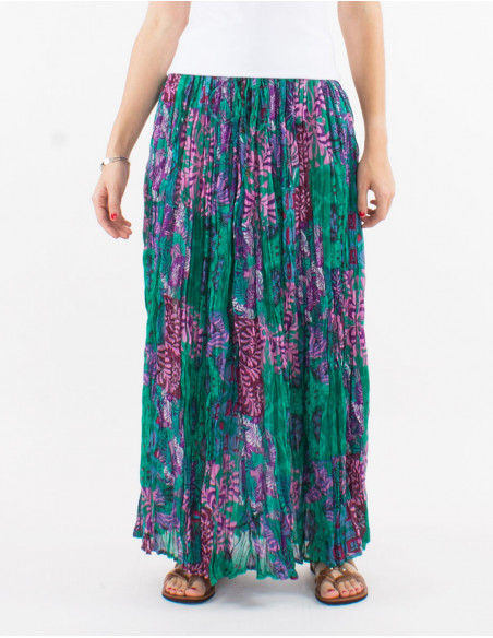 Falda velo de algodon arrugada estampado ethno