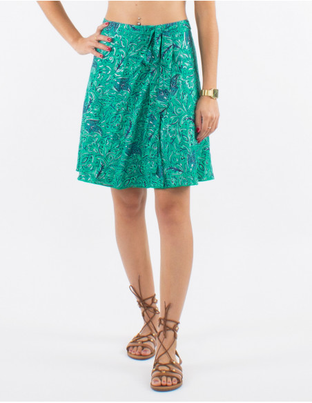 Falda corta poliester cruzada estampado plata