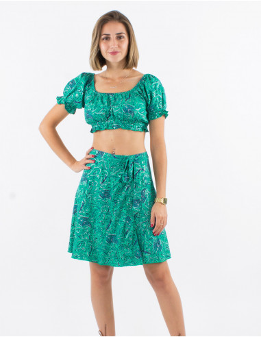 Falda corta poliester cruzada estampado plata