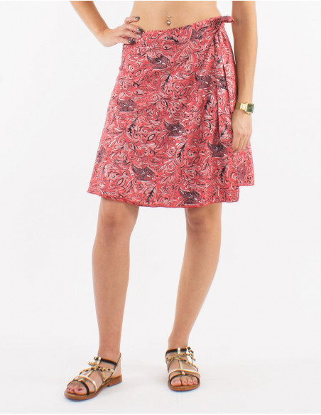 Falda corta poliester cruzada estampado plata