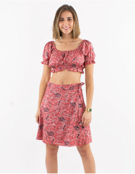 Falda corta poliester cruzada estampado plata