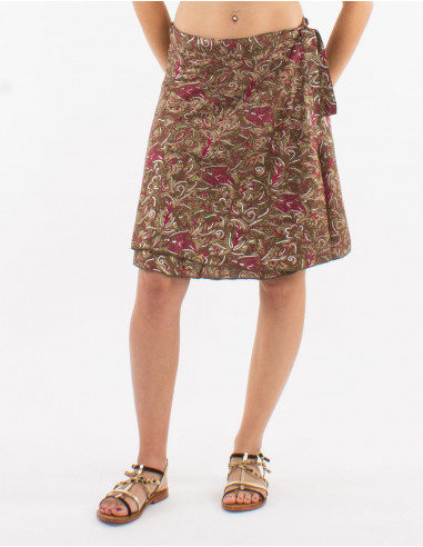 Falda corta poliester cruzada estampado plata