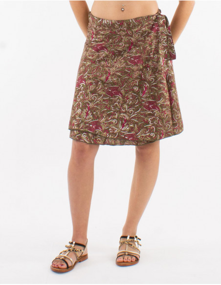 Falda corta poliester cruzada estampado plata