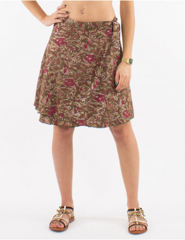 Falda corta poliester cruzada estampado plata