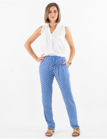 Pantalon viscosa cintura elastica estampado arabesque