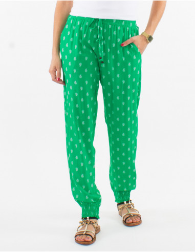 Pantalon viscosa bas smocke cintura elastica...