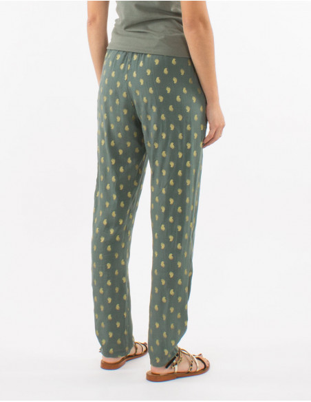 Pantalon viscosa cintura elastica estampado bali dorado