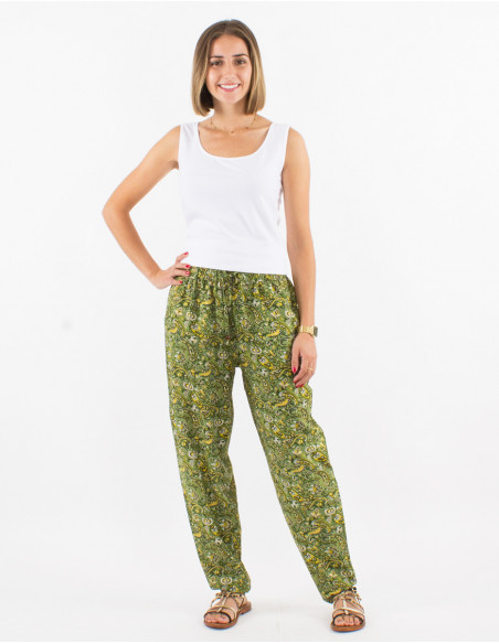 Pantalon poliester  cintura  elastica estampado cachemire  dorado