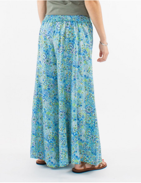 Pantalon ancho poliester cintura smocke estampado sunflower