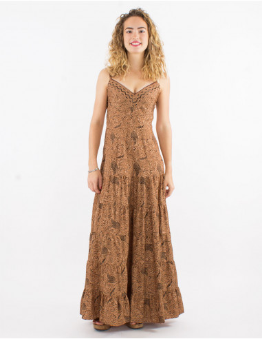 Vestido largo poliester tirantes sari estampado