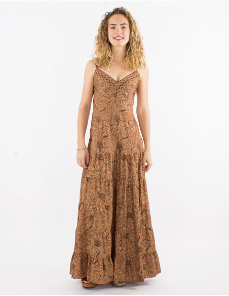 Vestido largo poliester tirantes sari estampado