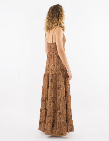 Vestido largo poliester tirantes sari estampado
