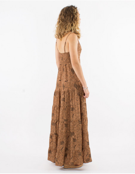 Vestido largo poliester tirantes sari estampado