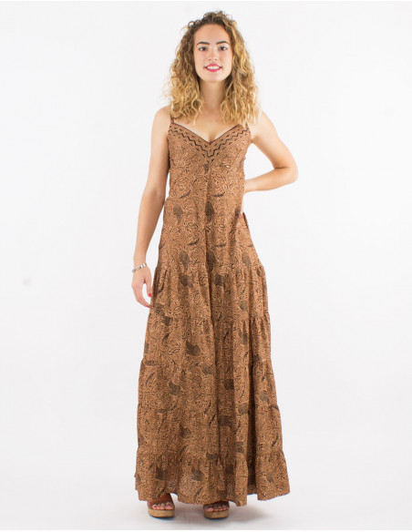 Vestido largo poliester tirantes sari estampado