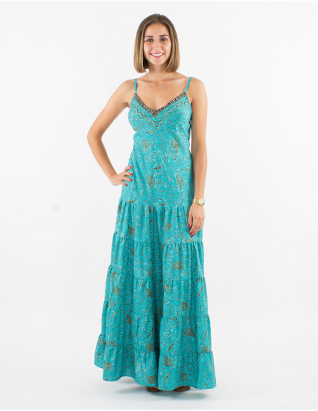 Vestido largo poliester tirantes sari estampado