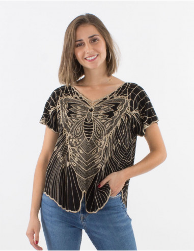 Blusa viscosa bordada mariposa