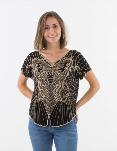 Blusa viscosa bordada mariposa