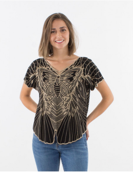 Blusa viscosa bordada mariposa