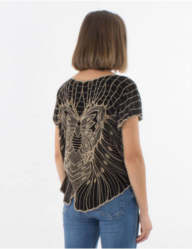 Blusa viscosa bordada mariposa