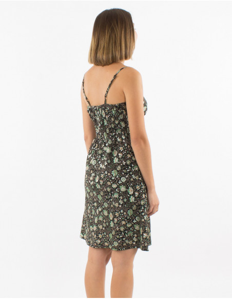 Vestido corto poliester tirantes sari estampado plata