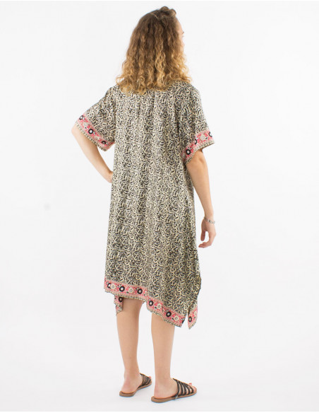 Vestido poliester mangas cortas sari estampado plata