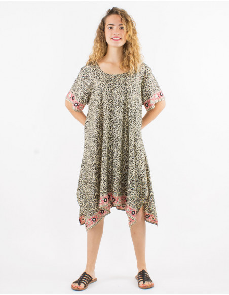 Vestido poliester mangas cortas sari estampado plata