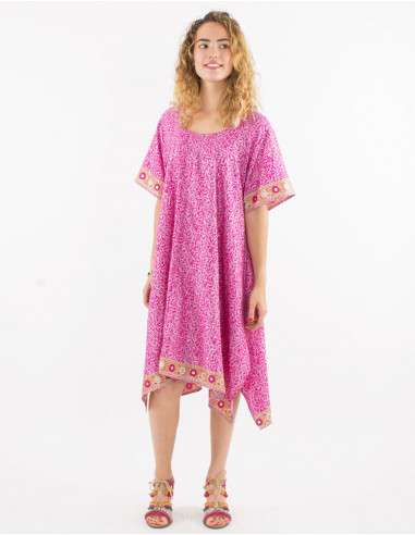 Vestido poliester mangas cortas sari estampado...