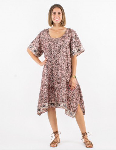 Vestido poliester mangas cortas sari estampado...