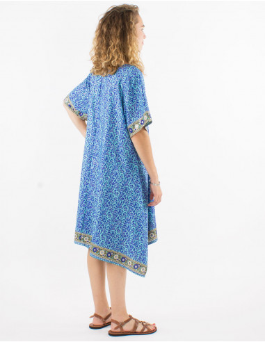 Vestido poliester mangas cortas sari estampado...