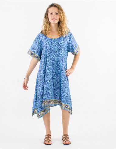 Vestido poliester mangas cortas sari estampado...