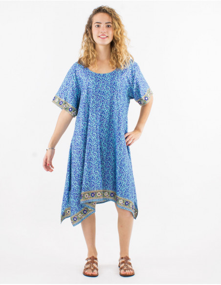 Vestido poliester mangas cortas sari estampado plata