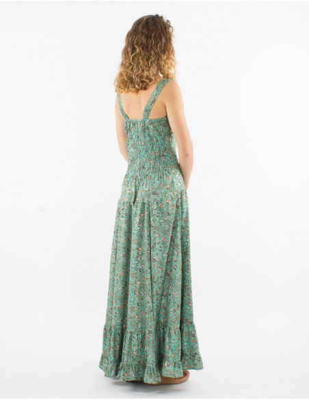 Vestido largo poliester tirantes anchos sari estampado plata