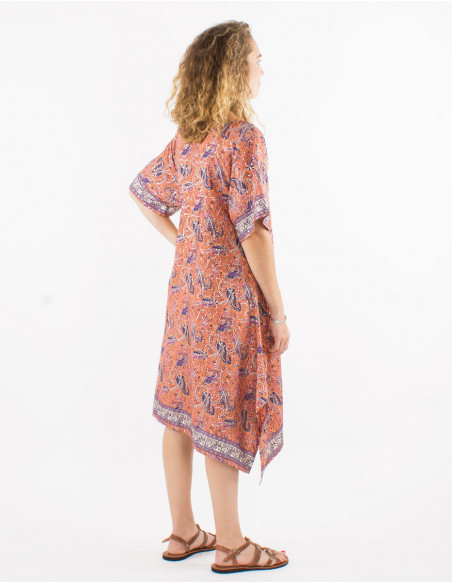 Vestido poliester mangas cortas sari plata estampado plata