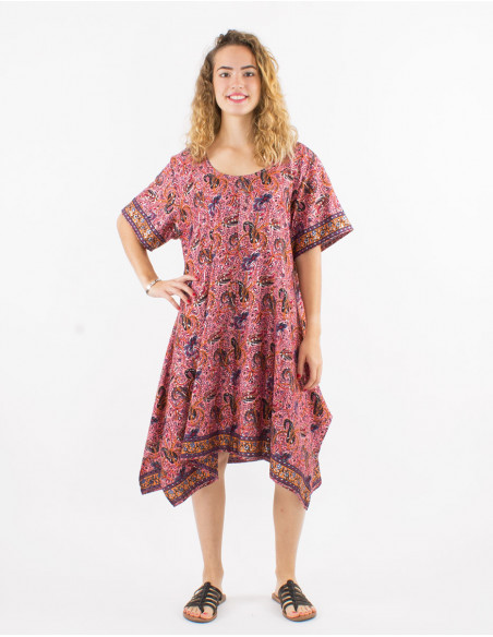 Vestido poliester mangas cortas sari plata estampado plata