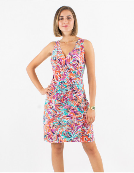 Vestido malla 96% poliester 4% elastano sin mangas estampado oasis