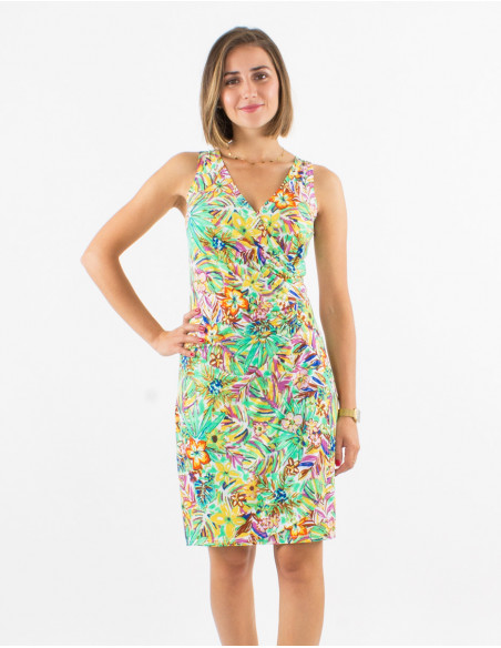 Vestido malla 96% poliester 4% elastano sin mangas estampado oasis