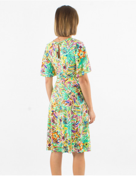 Vestido malla 96% poliester 4% elastano mangas cortas estampado oasis