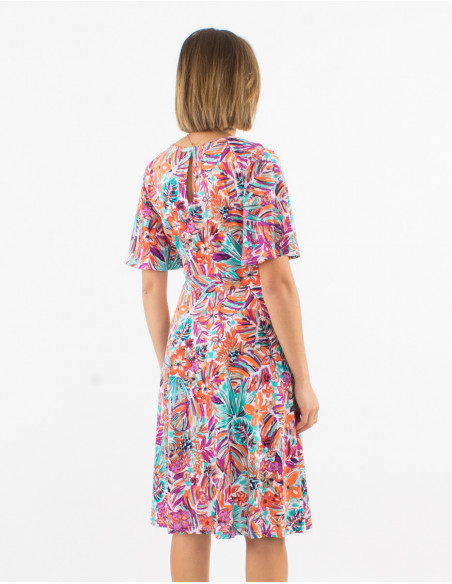 Vestido malla 96% poliester 4% elastano mangas cortas estampado oasis