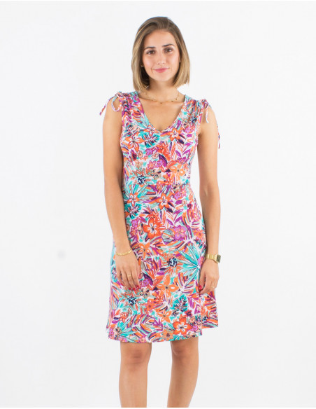 Vestido malla 96% poliester 4% elastano sin mangas estampado oasis