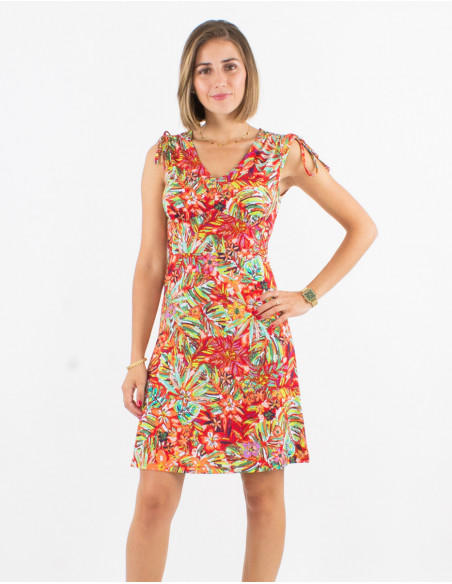 Vestido malla 96% poliester 4% elastano sin mangas estampado oasis