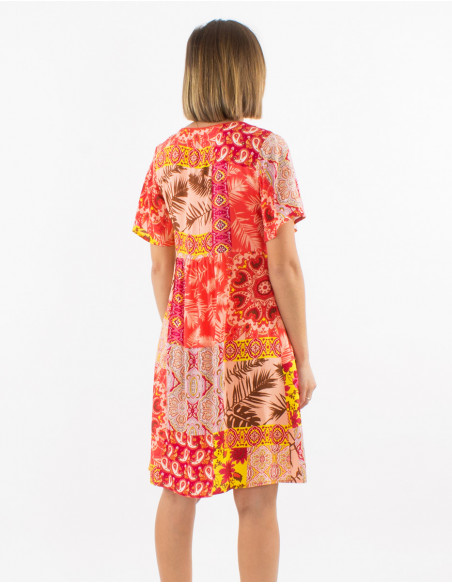 Vestido viscosa mangas cortas estampado fantasia