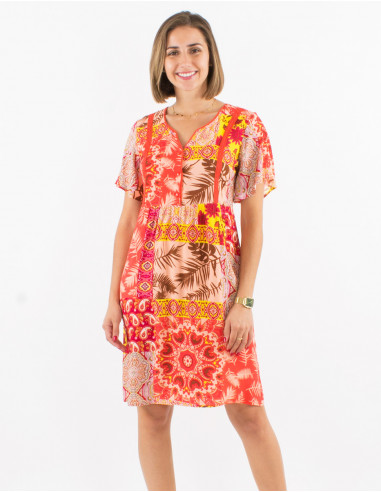 Vestido viscosa mangas cortas estampado fantasia