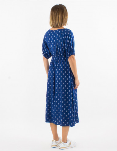 Vestido largo viscosa mangas cortas estampado bali