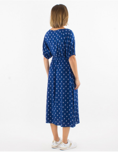 Vestido largo viscosa mangas cortas estampado bali