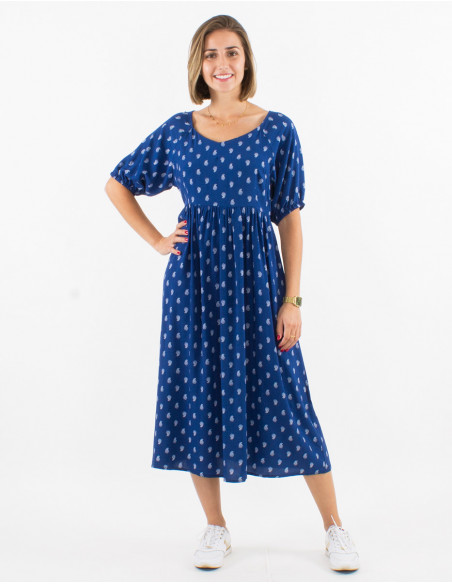 Vestido largo viscosa mangas cortas estampado bali