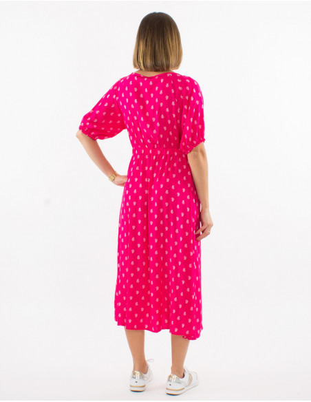 Vestido largo viscosa mangas cortas estampado bali