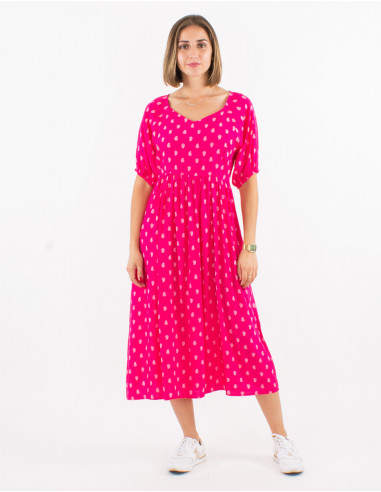 Vestido largo viscosa mangas cortas estampado bali