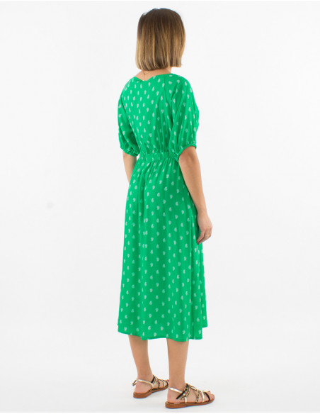 Vestido largo viscosa mangas cortas estampado bali