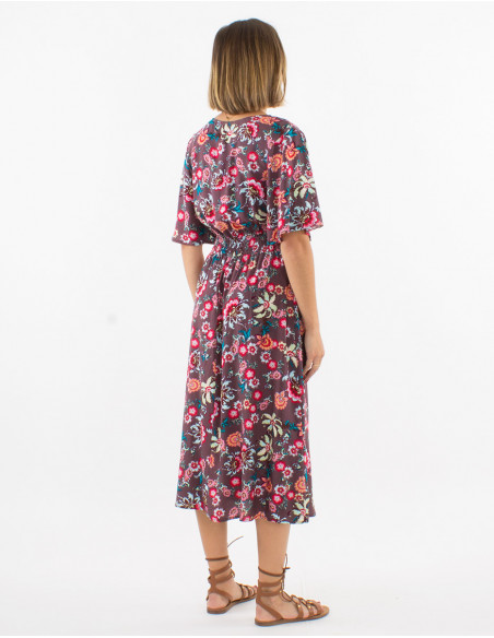 Vestido largo viscosa mangas cortas estampado bohemia