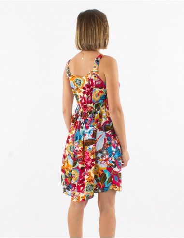 Vestido corto viscosa tirantes estampado sixties